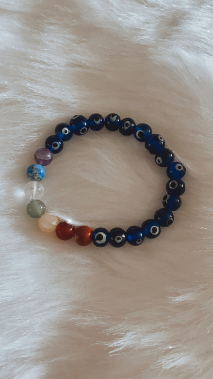 Crystals : Evil Eye 7 Chakra Bracelet