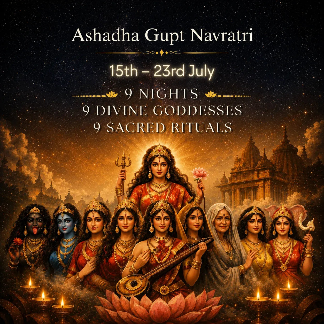 Ashadha Gupt Navratri 15th – 23rd July 9 Nights • 9 Divine Goddesses • 9 Sacred Rituals